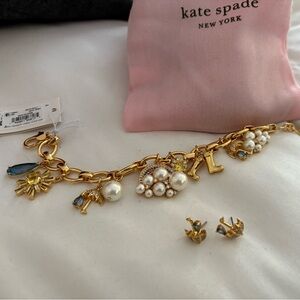 Kate Spade rain boot charm bracelet with matching earrings